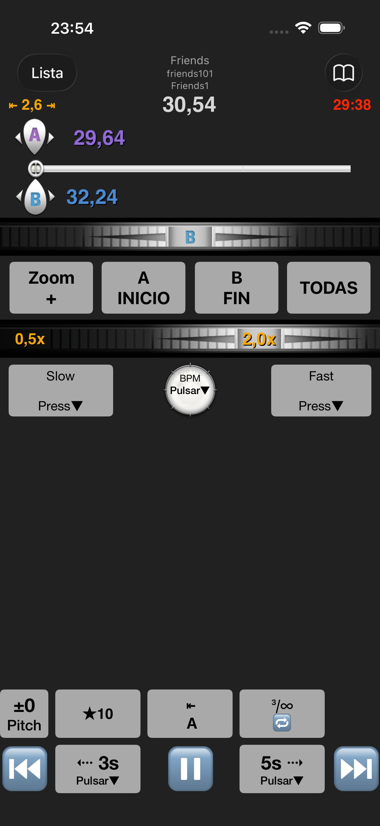 Pantalla de reproducción de Loopman