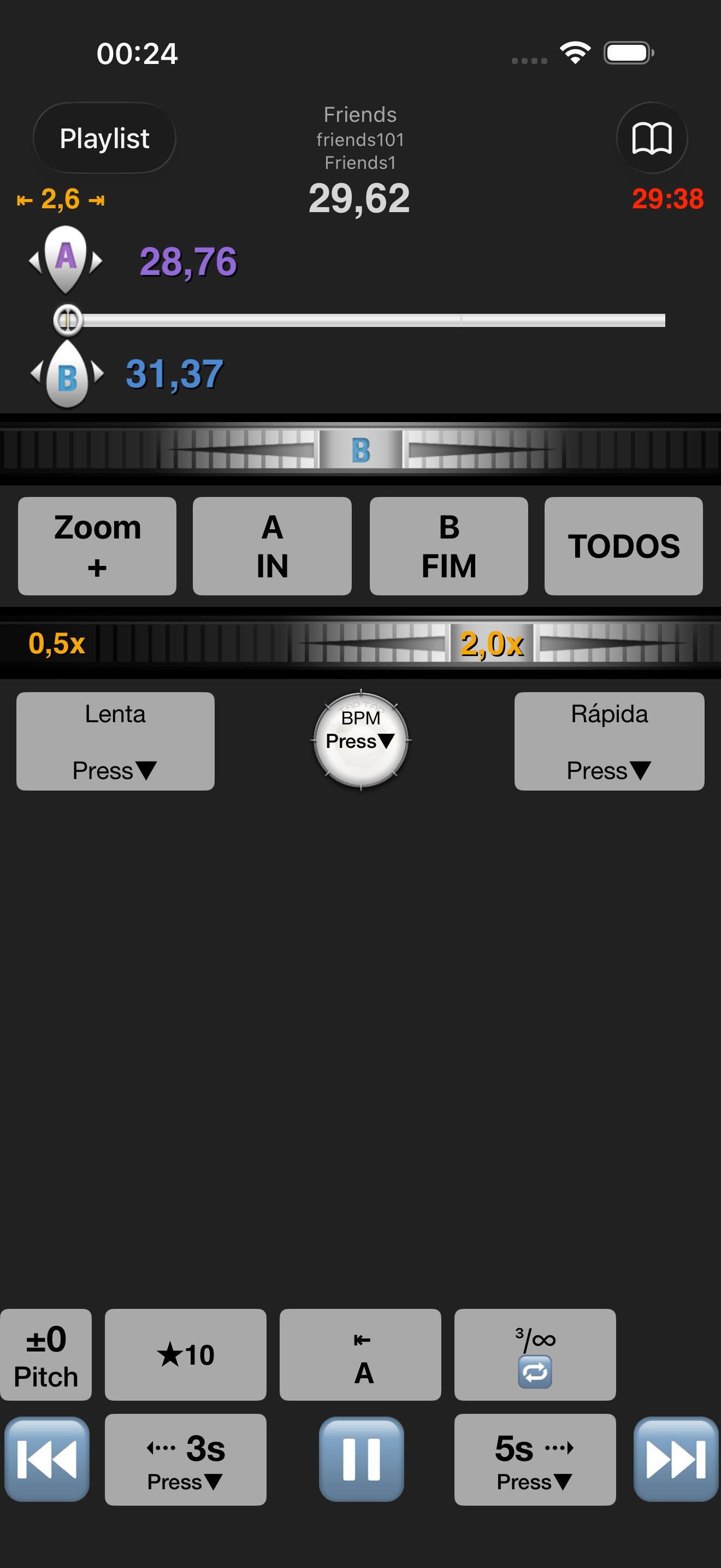 Tela de reprodução do Loopman