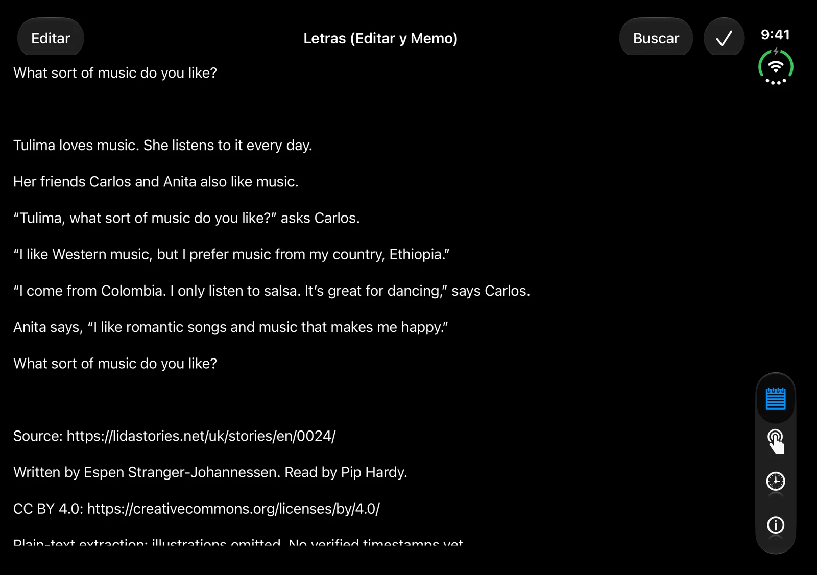 Texto del ejemplo en inglés en la pantalla interior del Duo